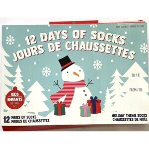 12 Days pair Holiday theme socks Christmas Kids size 7-9 low cut